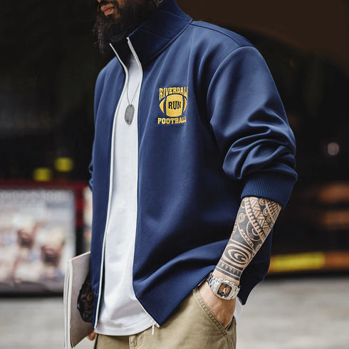 Color-Block Embroidered College Jacket – Spring Zip-Up Retro Hoodie